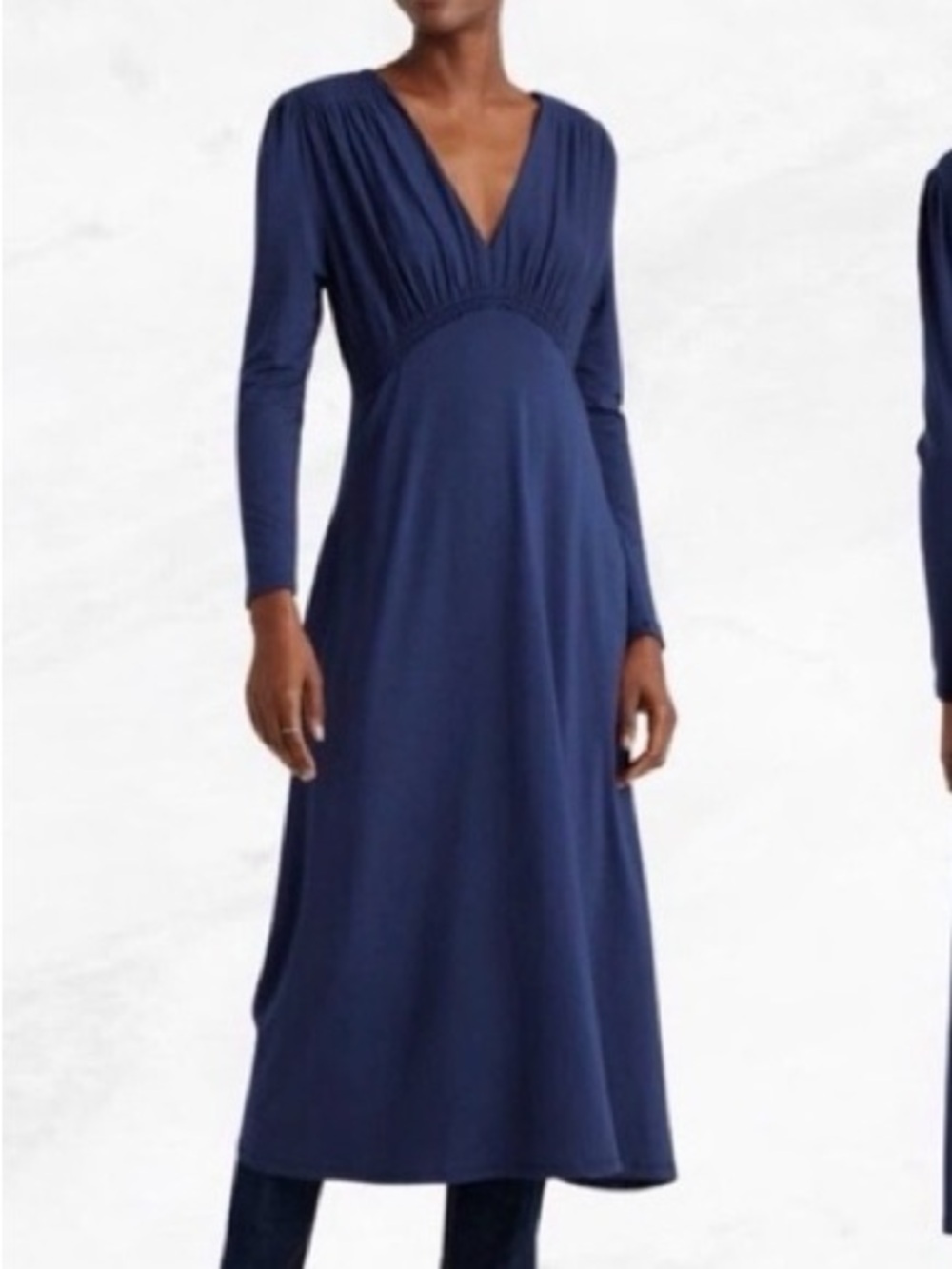 Boden Navy Long Sleeve V-Neck Maxi Dress